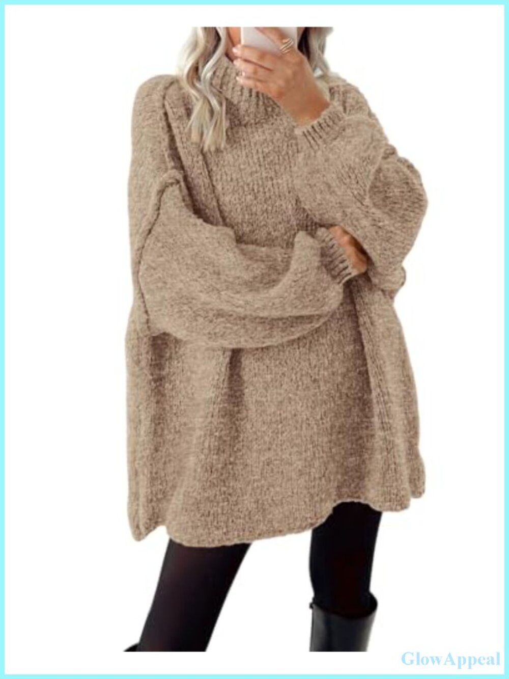 Oversized Cable Knit Mock Neck Long Sleeve Sweater Pullover